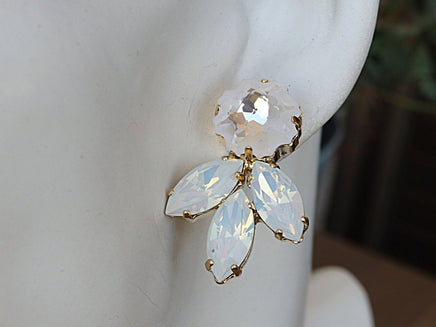 Bridal Earrings, Cluster Stud Earrings, White Crystal Earrings, Opal Rebeka Earrings, Evening jewelry. Jewelry for brides.Bridesmaid gift