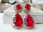 Ruby Red Earrings, Chandelier Earrings, Beautiful Earrings, Bridesmaid Red Earrings, Bridal Ruby Crystals Earrings, Chandelier Earrings.