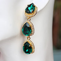 Emerald Wedding Earrings, Emerald long Earrings,Emerald Bridesmaid Earrings,Statement Earrings Emerald, Green Prom Jewelry