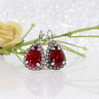 Ruby Crystal Earring, Deep Red Crystal Earrings, Silver Red Earrings, Bridal Red Earrings, Real Rebeka Jewelry, Pregnancy Gift, Wife, Mom