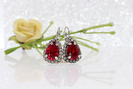 Ruby Crystal Earring, Deep Red Crystal Earrings, Silver Red Earrings, Bridal Red Earrings, Real Rebeka Jewelry, Pregnancy Gift, Wife, Mom