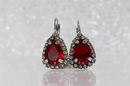 Ruby Crystal Earring, Deep Red Crystal Earrings, Silver Red Earrings, Bridal Red Earrings, Real Rebeka Jewelry, Pregnancy Gift, Wife, Mom