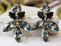 Charcoal Earrings, Black Diamond Studs, Sparkly Earrings, Celebrity Earrings, Black Cocktail Earrings,Gray Crystal Earring,Wedding