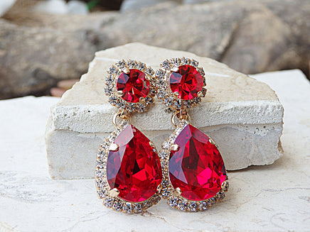 Ruby Red Earrings, Chandelier Earrings, Beautiful Earrings, Bridesmaid Red Earrings, Bridal Ruby Crystals Earrings, Chandelier Earrings.