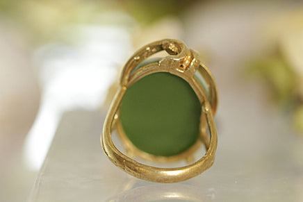 Vintage Style Cameo Ring, Art Deco Cameo Ring, Victorian Green Emerald Toggle Cameo Ring, Everyday Ring, Gold Filled Ring, Women's Ring Gift