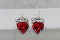 RED HEART EARRINGS, Valentines Day, Heart Shaped Earring, Ruby Crystal Earring, Crown Earrings,  Crystal, Lever Back Earrings