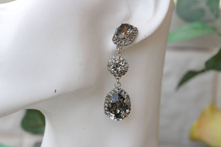 GRAY EARRINGS, Black Diamond Earrings,  Chandelier, Dangling Earrings, Folk Earrings, Mother Of Bride Gift, Evening Bridal Earring