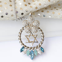 David Necklace, Filigree Woman Necklace, Jewish Magen David, Floral Necklace, Blue Crystal Rebeka Necklace, Designer Jewelry From Israrel