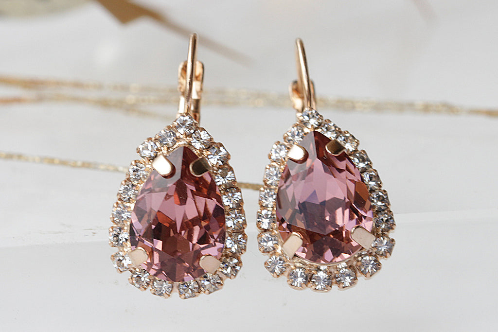 Coral Earrings Peach Earrings Bridal Earrings Rose Peach Crystal Gold –  Little Desirez Jewelry