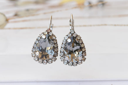 GREY DROP EARRINGS, Boho Earrings ,Bohemian Wedding, Smokey Gray  Dangle Earrings, Dark Gray Bridesmaids Earrings, Office Jewelry