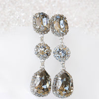 GRAY EARRINGS, Black Diamond Earrings,  Chandelier, Dangling Earrings, Folk Earrings, Mother Of Bride Gift, Evening Bridal Earring