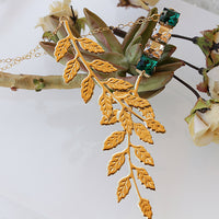 EMERALD CRYSTAL NECKLACE, Leaves, Wedding Day Jewelry, Leaf Pendant, Rebeka Necklace, Bridal Statement Necklace, Drop Champagne Pendant