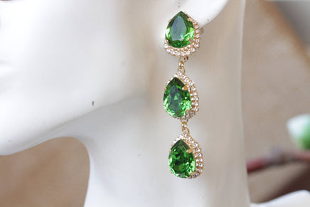 EMERALD JEWELRY SET, Moss Green Rebeka Set, Chandelier Clip On Earrings, Bridal Jewelry Set, Earrings Ring Set, Formal Teardrop Earrings