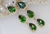 EMERALD JEWELRY SET, Moss Green Rebeka Set, Chandelier Clip On Earrings, Bridal Jewelry Set, Earrings Ring Set, Formal Teardrop Earrings