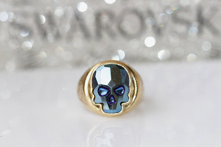 Silver skull ring, Rebeka skull ring, Blue skull Crystal Ring, Sugar skull, Cool Gifts For Men, Gothic ring,Dia de los muertos, Punk Ring