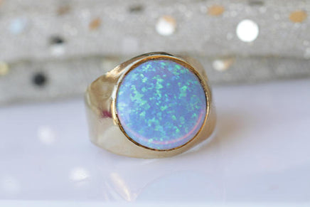 OPAL SIGNET RING, Blue Opal Ring, Chunky Ring, Gift For Her, Opal Gold Ring, Silver Sterling Ring, Fire Opal Ring, Ring For Men, Unisex Ring