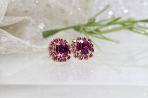FUCHSIA PINK EARRINGS, Rebeka Earrings, Gift For Her, Bridal Earrings, Hot Pink Earrings, Rhinestone Earrings, Gold And Pink,Pink Wedding