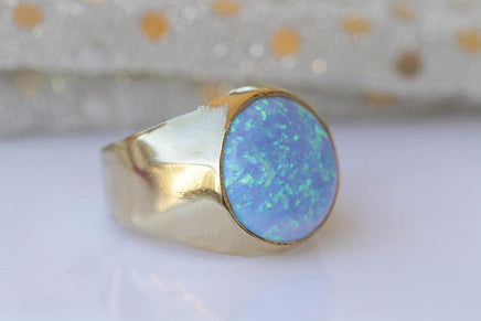 OPAL SIGNET RING, Blue Opal Ring, Chunky Ring, Gift For Her, Opal Gold Ring, Silver Sterling Ring, Fire Opal Ring, Ring For Men, Unisex Ring