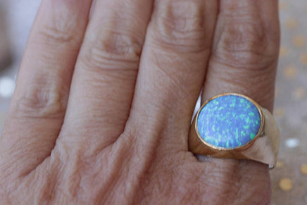 OPAL SIGNET RING, Blue Opal Ring, Chunky Ring, Gift For Her, Opal Gold Ring, Silver Sterling Ring, Fire Opal Ring, Ring For Men, Unisex Ring