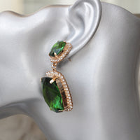 Bridal Earrings, Wedding Jewelry, Crystal  Wedding, Dangle Emerald Earrings,Green Big Earrings,Statement Earrings,Bride Chandeliers