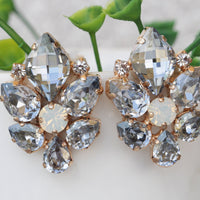 Dusty Blue Earrings, Bridal Dusty Blue Earrings, Blue Opal Earrings, Dusty Blue Crystal  Earrings, Woman Stud Earrings, Rose Gold