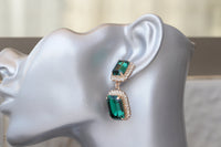 BRIDAL EARRINGS, Crystal Wedding Earrings, Dangle Emerald Earrings, Green Earrings, Emerald Cut Earrings, Wedding Jewelry, Bride Chandeliers