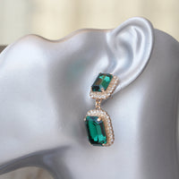 BRIDAL EARRINGS, Crystal Wedding Earrings, Dangle Emerald Earrings, Green Earrings, Emerald Cut Earrings, Wedding Jewelry, Bride Chandeliers
