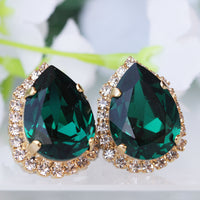 Emerald Clip on Earrings, Emerald Wedding Non Pierced Earrings, Dark Green Teardrop Earrings, Clip ons Studs, Rebeka Bridesmaid Clip on