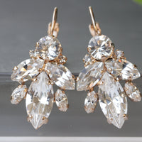 CRYSTAL BRIDAL EARRINGS, Art Deco Wedding Earrings,   Bridal Earrings, Gold Wedding Jewelry, Crystal Cluster Droplet, Bridesmaids,