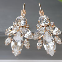 CRYSTAL BRIDAL JEWELRY, Art Deco Wedding Earrings, Rebeka Bridal Shower Gift, Gold Wedding Jewelry, Crystal Cluster Droplet, Bridesmaids,