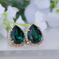 Emerald Clip on Earrings, Emerald Wedding Non Pierced Earrings, Dark Green Teardrop Earrings, Clip ons Studs, Rebeka Bridesmaid Clip on