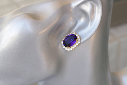 PURPLE EARRING, Lady Diana Style Earrings, Bridesmaid Earrings Gift ,Amethyst Studs, WIfe Rebeka Earrings, Oval Crystal Wedding Earrings