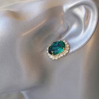 EMERALD EARRING, Lady Diana Style Earrings,Bridal Earrings,Bride Classic Earring, Rebeka Stud Wedding Earrings,Dark Green Bridesmaid Gift