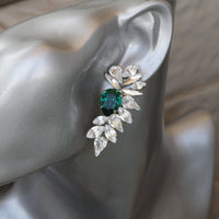 EMERALD WEDDING BRACELET, Bridal Bridesmaid, Extra Large Bracelet ,Crystal Rebeka Bracelet, Cluster Bracelet, Green Jewelry,Leaf Bracelet