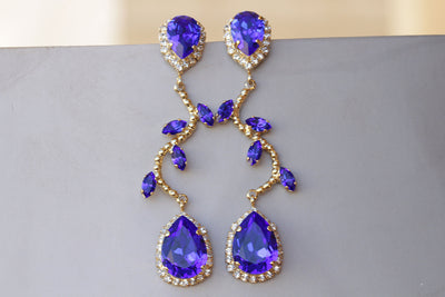 ROYAL BLUE  EARRINGS, Evening Earrings, Long Chandelier Earrings,Mother Of The Groom, Sapphire jewelry, Wedding Rebeka Unique Earrings