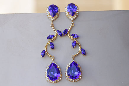 ROYAL BLUE  EARRINGS, Evening Earrings, Long Chandelier Earrings,Mother Of The Groom, Sapphire jewelry, Wedding Rebeka Unique Earrings