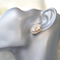 WHITE EARRINGS, White Opal Earrings, Rose Gold earrings, Oval Studs, Bridal Stud Earrings, Elegant bridesmaid, Crystal Rebeka Earrings