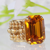 CITRINE CRYSTAL RING, Art Deco Ring, Rebeka Ring For Woman, Big Stone Ring, Yellow Stone Gold Ring, Statement Ring, Octagon Ladies Ring