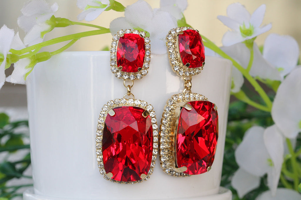 RED CHANDELIER EARRINGS, Red jewelry, Ruby Red wedding, Big Prom jewelry, Bright Red Cluster Earrings, Red Coral Earrings, Rebeka earring