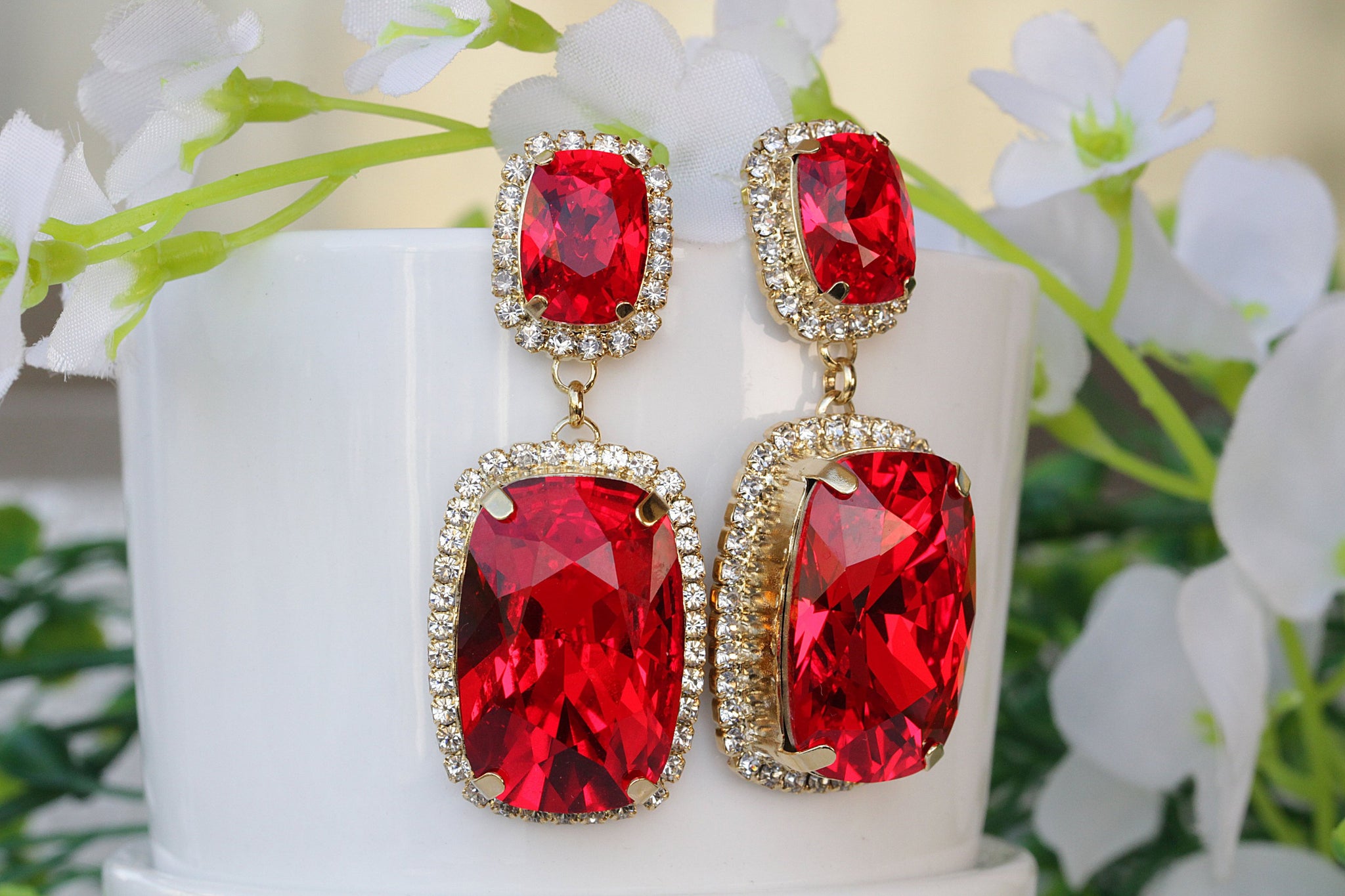 RED CHANDELIER EARRINGS| Rebekajewelry