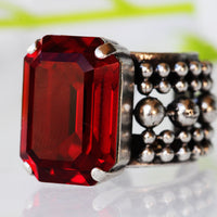 GARNET RING, Art Deco Ring, Rebeka Ring, Dark Silver Ring, Boho Ring, Adjustable Ring, Dark Red Ring, Gift For Mother, Crystal Cocktail