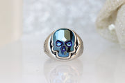 Silver skull ring, Rebeka skull ring, Blue skull Crystal Ring, Sugar skull, Cool Gifts For Men, Gothic ring,Dia de los muertos, Punk Ring