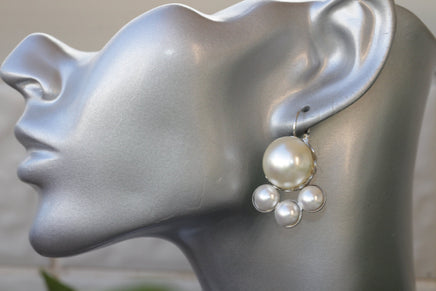 PEARL BRIDAL EARRINGS, Large Pearl Earrings,Jewelry For Bride, Cluster Pearl Earrings, Bridesmaid Earrings, Cream Pearl Earrings, Rebeka,