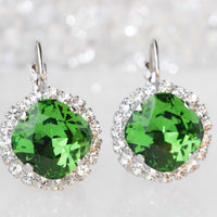 OLIVE GREEN EARRINGS, Rebeka Bridal Earrings, Emerald Jewelry, Drop Dangle Earrings, Silver Emerald Earrings, Square Bridesmaid Earrings