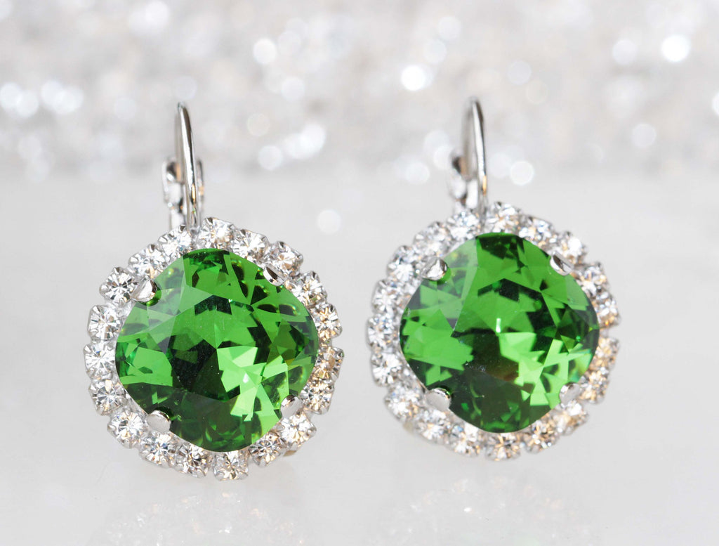 OLIVE GREEN EARRINGS, Rebeka Bridal Earrings, Emerald Jewelry, Drop Dangle Earrings, Silver Emerald Earrings, Square Bridesmaid Earrings