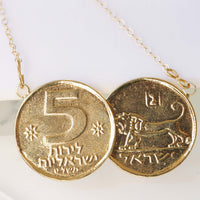 COIN NECKLACE, Old Israeli Coin, Antique Coun pendant Copy, Gold Coin Israel Necklace, Israeli Jewelry,Money Lion Jewelry,Gold Disc Necklace