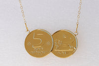 COIN NECKLACE, Old Israeli Coin, Antique Coun pendant Copy, Gold Coin Israel Necklace, Israeli Jewelry,Money Lion Jewelry,Gold Disc Necklace