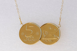 COIN NECKLACE, Old Israeli Coin, Antique Coun pendant Copy, Gold Coin Israel Necklace, Israeli Jewelry,Money Lion Jewelry,Gold Disc Necklace