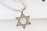 Star Of David Necklace, Rebeka Turquoise Necklace, Jewish Jewelry, Ethnic Necklace, Wire Chain, Light Blue Necklace, Unisex Gift For Xmas