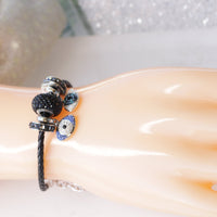 EYE BRACELET, Evil Eye Bracelet, Black Leather Bracelet, Gift For Hera, Rebeka Turkish Eye Bracelet, Blue Bracelet, Pandora Style Charms